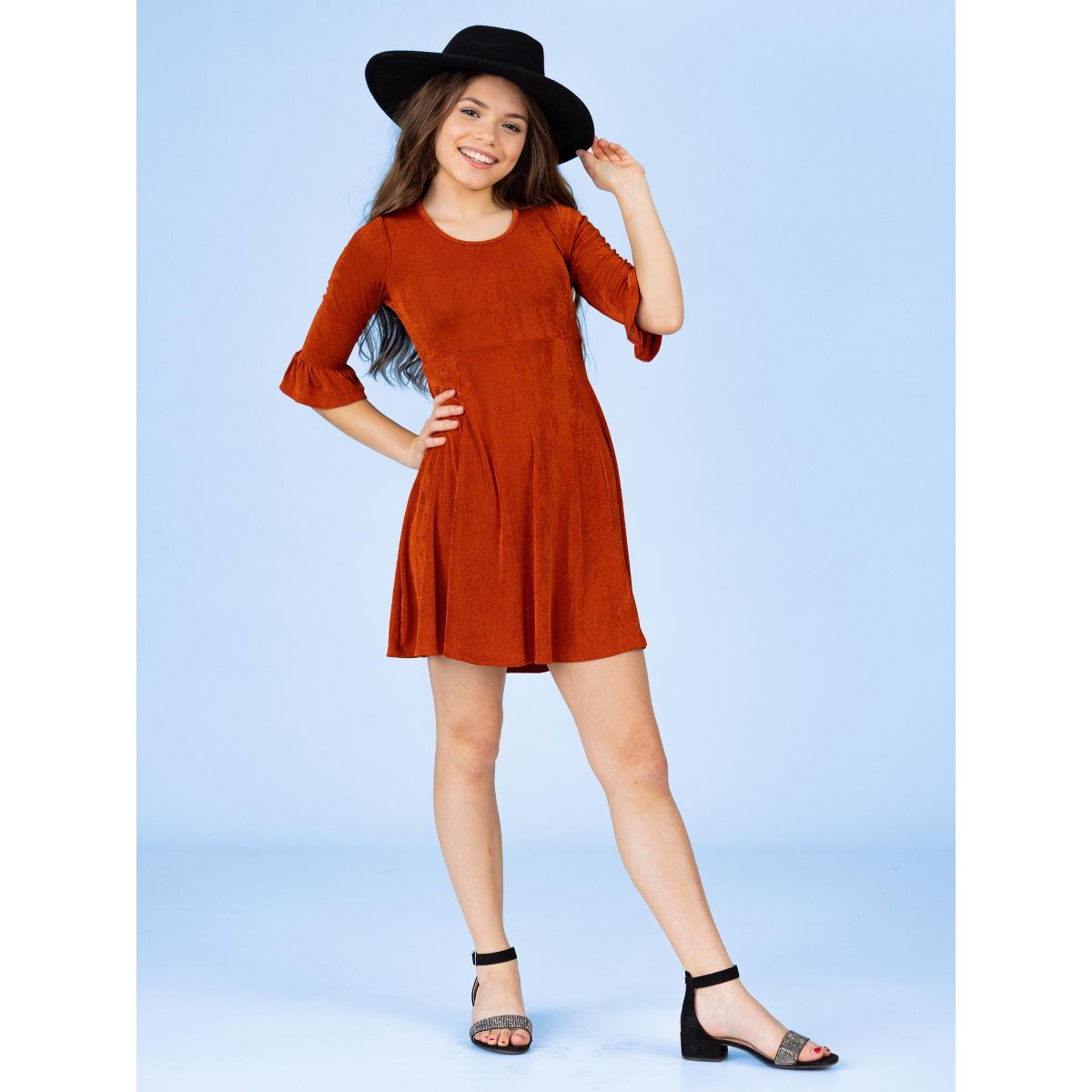 Girls Elbow Length Sleeve Fit and Flare Party Dress - 24sevenKid™ - thumbnail 8