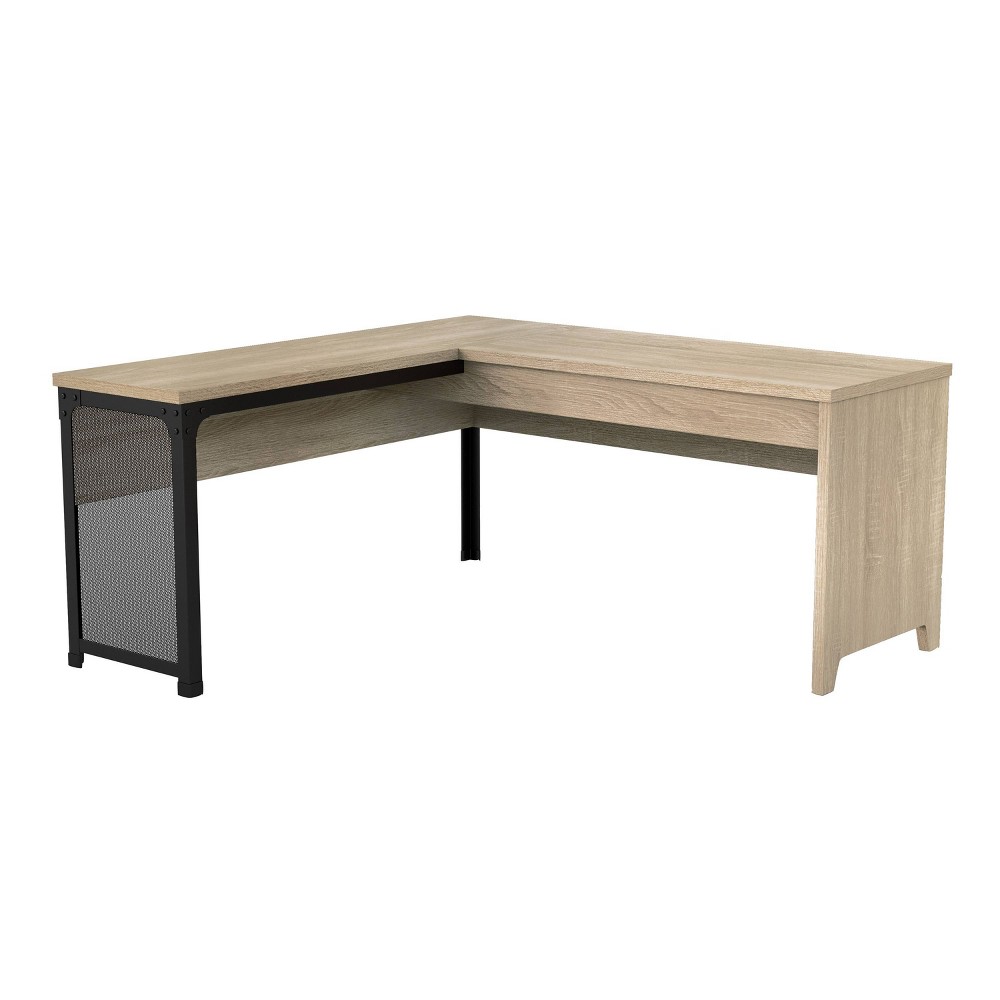 Photos - Office Desk miBasics 65" Spiritroam Industrial L Shape Desk with Lift Top Natural Oak