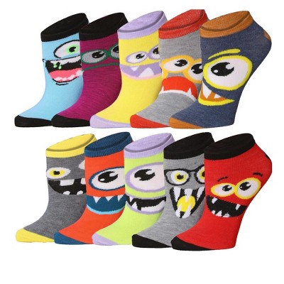 Tipi Toe Womens 10 Pairs Frightening Face Fiesta Pattern & Mix Colors For Vibrant Style Low Cut/No Show Socks