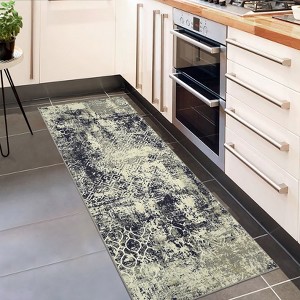 Modern Abstract Area Rug Machine Washable Ultra Thin Non Shedding Pet Friendly Foldable Non Slip Stain Resistant With Bordered Design Floor Carpet - 1 of 4
