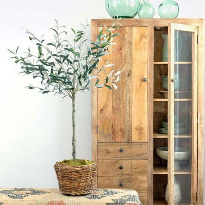 Elegant Summer Faux Olive Topiary in Dark Pot, 58"