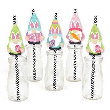 Big Dot of Happiness Easter Gnomes - Paper Straw Decor - Spring Bunny Party Striped Decorative Straws - Set of 24