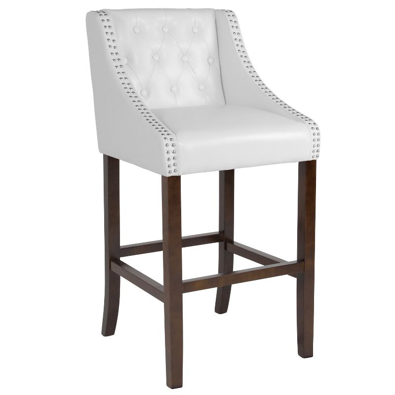 Merrick Lane Upholstered Barstool 30" High Transitional Tufted Barstool with Accent Nail Trim, 1 of 17