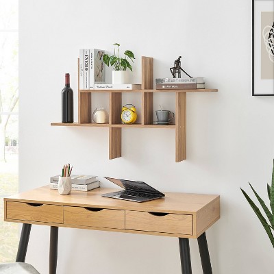 Chestnut Wood Floating Cantilever Cubby Wall Shelf