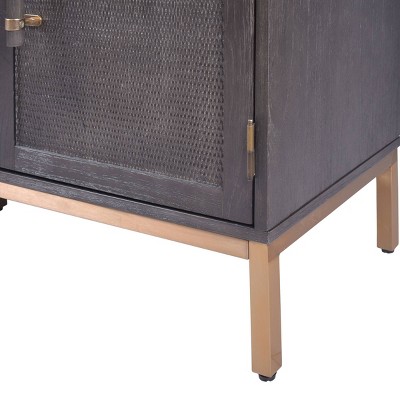 Sophia Antique Black 51'' Wood and Rattan 3-Door Cabinet