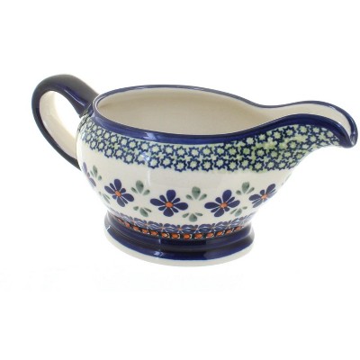 Blue Rose Polish Pottery Mosaic Flower Gravy Boat