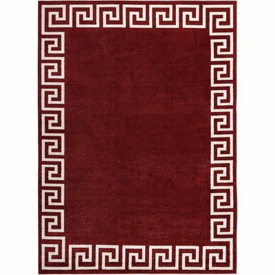 Burgundy and Beige Geometric 9' x 12' Synthetic Area Rug