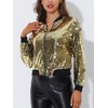 INSPIRE CHIC Women's Party Sequin Sparkle Long Sleeve Cropped Length Zipper Bomber Jacket - 2 of 4