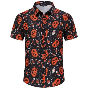 BLUEMING Mens Button Down Shirts Short Sleeve Halloween Graphic Tops Hawai茂an Shirt Palm Beach Shirts - 1 of 4