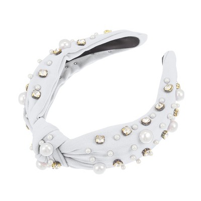 Unique Bargains Women's Knotted Simulated Pearl Rhinestones Headband 1.18" Wide 1Pc