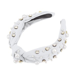 Unique Bargains Women's Knotted Simulated Pearl Rhinestones Headband 1.18" Wide 1Pc - 1 of 4