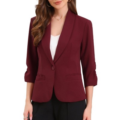 Allegra K Women 3/4 Sleeve Shawl Lapel Pocket Single Button Office Work Blazer
