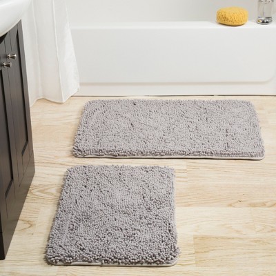 2-piece Bathroom Rug Set – Memory Foam Bath Mat Set With Plush Chenille Top  And Non-slip Base – Machine Washable Bath Rugs By Lavish Home (gray) :  Target
