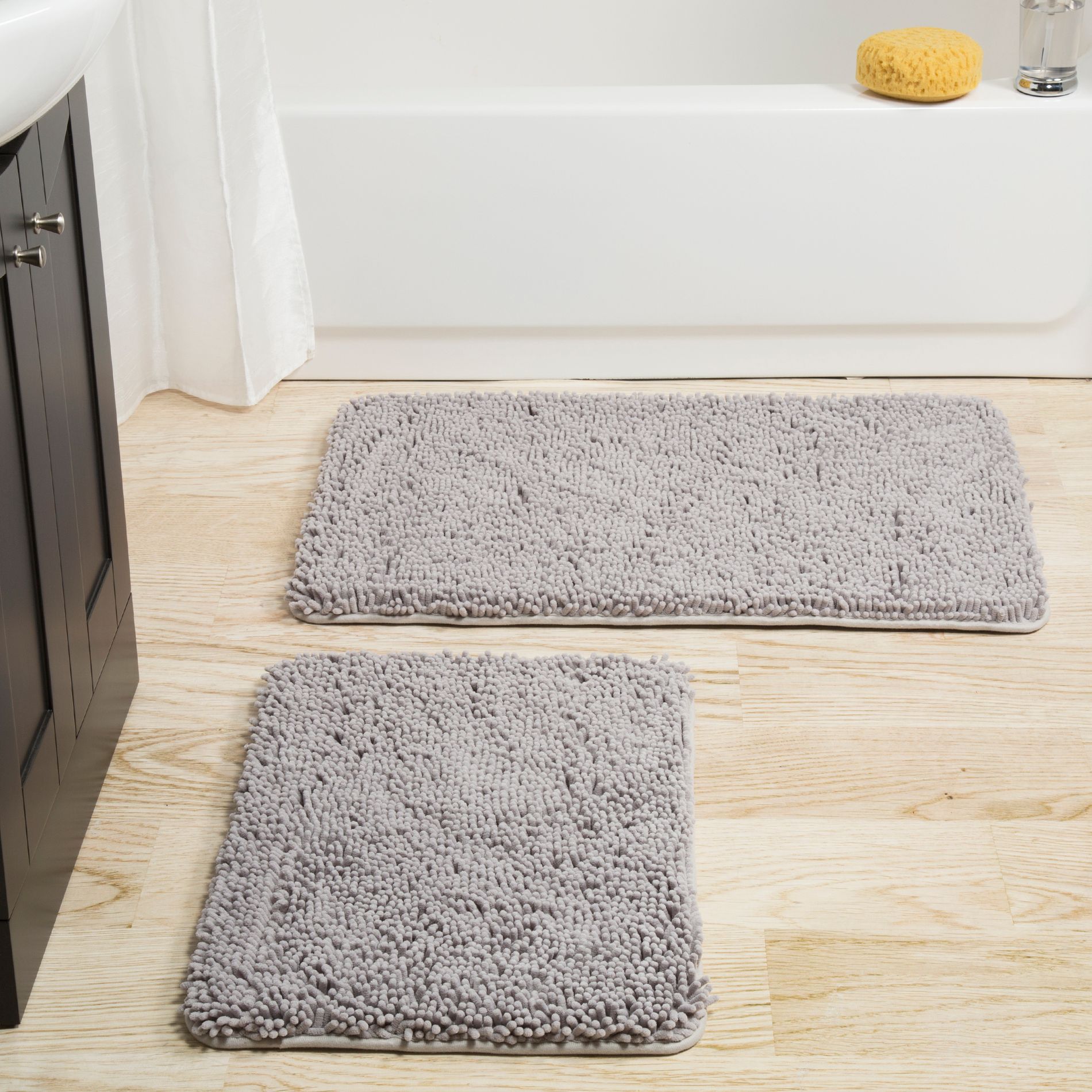 Lavish Home 2-Piece Chenille Memory Foam Bathroom Rugs Set (Gray)