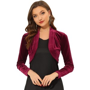 INSPIRE CHIC Women's Long Sleeve Cocktail Party Open Front Cropped Velvet Bolero Shrugs - 1 of 4
