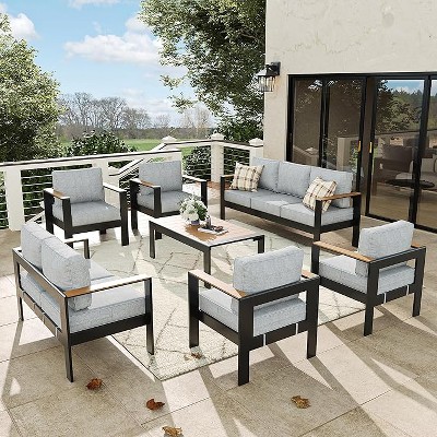LayinSun 7 Pieces Aluminum Outdoor Patio Furniture Set with Coffee Table, Outside Metal Patio Conversation Sets with Deep Seating and Thick Cushions