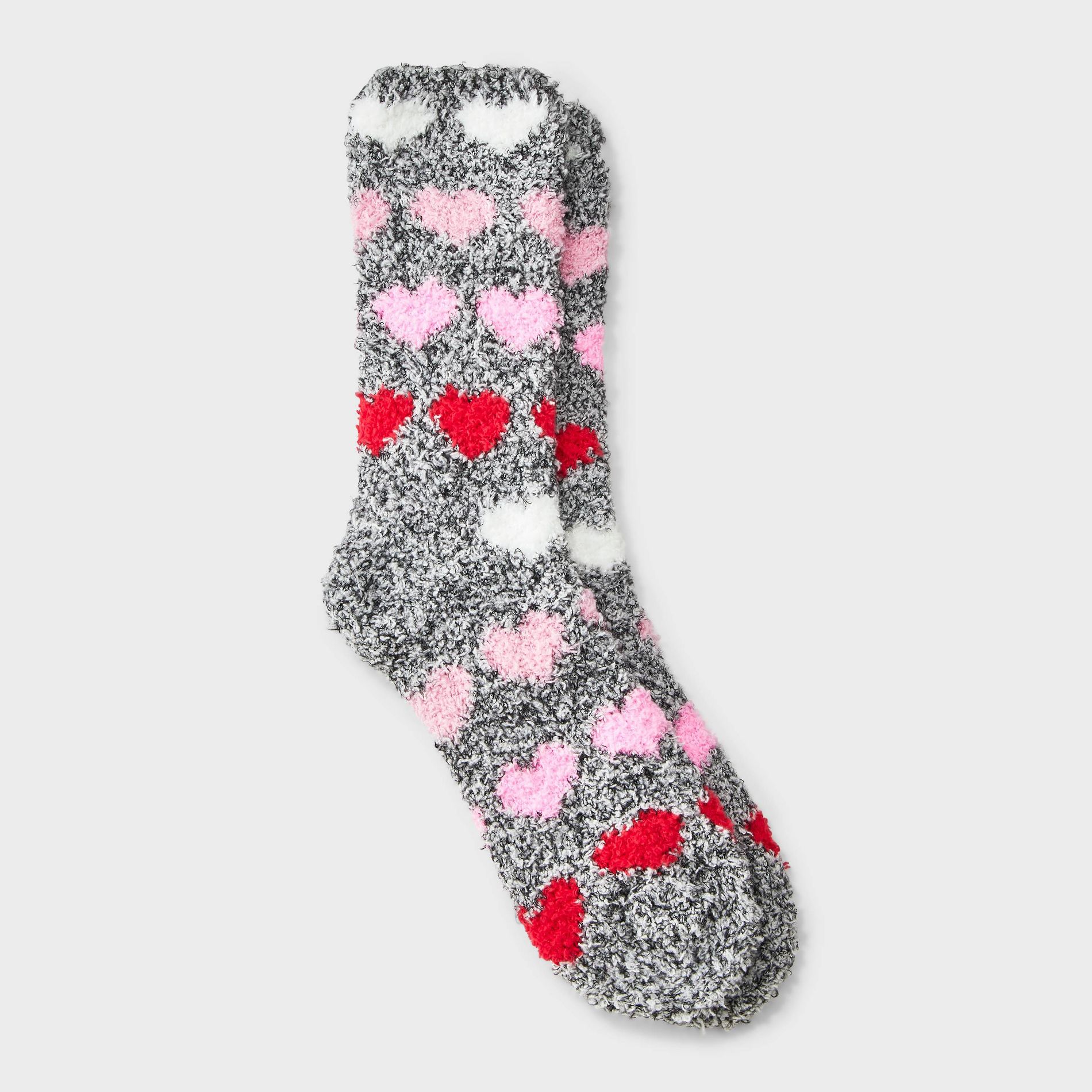 Women's Gradient Hearts Cozy Valentine's Day Crew Socks - Gray 4-10