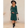 Women's Maternity V Neck Wrap Midi Fall Dress Long Sleeve Boho Casual Nursing Swing Dress Baby Shower Photoshoot Belt - 2 of 4