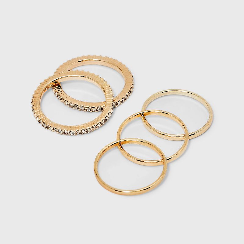Pave Glass Clear Band Ring Set 5pc - A New Day™ Gold, 1 of 5