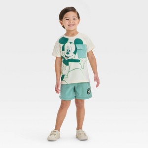 Toddler Boys' 2pc Disney Mickey Mouse Pocket T-Shirt & Brushed Active Shorts Set - Green - 1 of 4