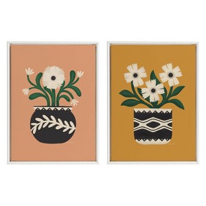 (Set of 2) 18"x24" Sylvie Beaded Folk Flowers Gold and Terra Framed Canvas Arts by Carey Copeland White - Kate & Laurel All Things Decor - 1 of 4