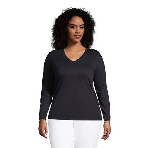 Lands' End Women's Plus Size Relaxed Supima Cotton Long Sleeve V-neck T ...