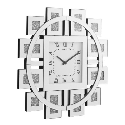 GlasFlength Wall Clocks Mirrored Timepiece Contemporary Decor Accent Piece Simple Elegant Design for Living Room, Silver, 23.6"*23.6"*1.5"
