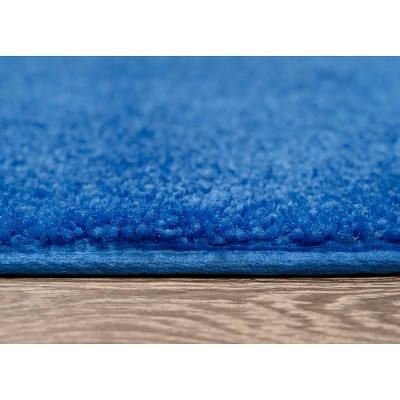 Electric Blue Nylon Washable Bathroom Rug Set with Latex Backing