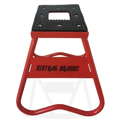 Dirtbag Brands Motorcycle, Motocross, Bicycle, & Dirtbike Floor Mount Jack Stand Hoist Rack w/ Rubber Pad for Racing & Garage Repair, Red