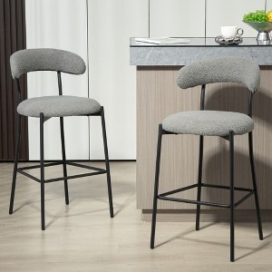 CAVINAS 26 inch Counter Height Bar Stool,Set of 2 Teddy Fabric Upholstered Kitchen Island Stool with Black Metal Base & Footrest - 1 of 4