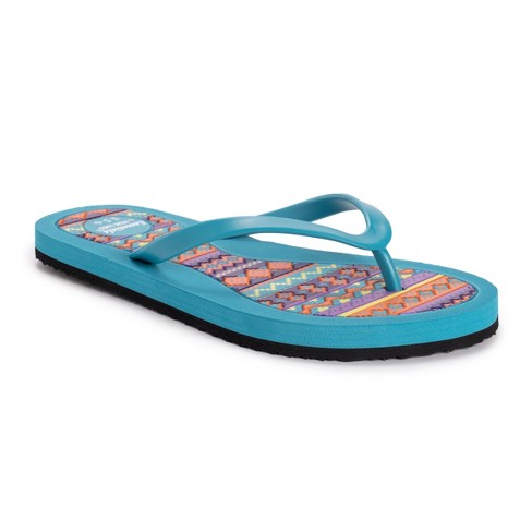 Essentials by MUK LUKS Women's Peri Flip Flops-Turquoise Tonic XL (11-12)