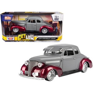 1939 Chevrolet Coupe Lowrider Gray and Red Metallic "Get Low" Series 1/24 Diecast Model Car by Motormax - 1 of 3