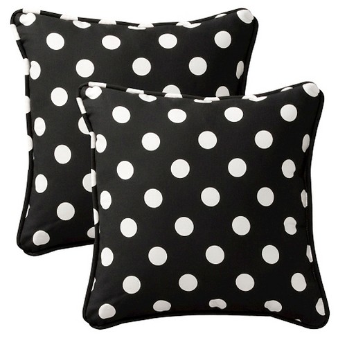 2 Piece Outdoor Toss Pillow Set Black White Polka Dot 18 Target