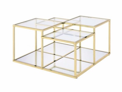 34" Clear Glass and Gold Square Coffee Table
