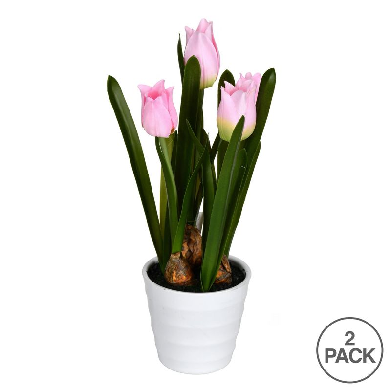 Vickerman 10" Artificial Pink Potted Tulip, Pack of 2, 3 of 8
