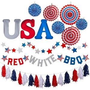 Sparkle and Bash 9 Pack 4th of July Party Supplies Decorations Patriotic USA Tassel Garland Set, Red, White and Blue - 1 of 4