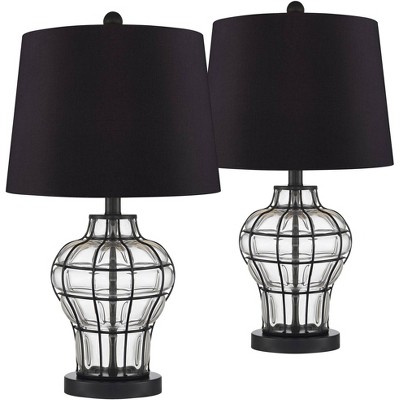 360 Lighting Hudson Blown Glass Gourd Black Shade Table Lamps Set of 2