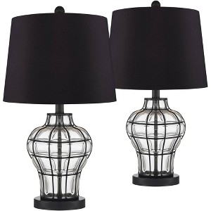 360 Lighting Hudson Modern Accent Table Lamps 23" High Set of 2 Dark Bronze Metal Clear Glass Black Fabric Drum Shade for Bedroom Living Room Bedside - 1 of 4