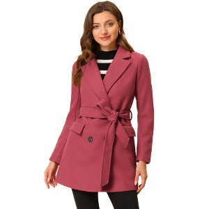 INSPIRE CHIC Women's Notch Lapel Double Breasted Belted Mid Long Outwear Winter Coat - 1 of 4