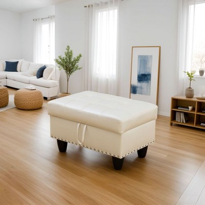 DOMETOUR Modern Storage Ottoman Faux Leather - Synthetic Leather Footstool White