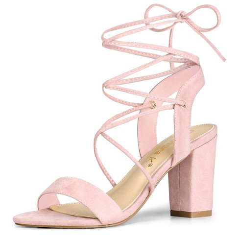 Allegra K Women s Back To College Lace Up Block High Heels Sandals Light Pink 8 Target