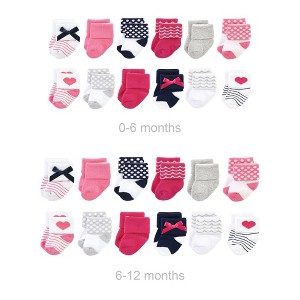 Luvable Friends Infant Girls Grow with Me Cotton Terry Socks, Bows, 0-6 and 6-12 Months - 1 of 2