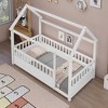 Twin Size Floor Bed Frame, House Top Bed, Easy Assembly, Slat Mattress Foundation, With House Roof Framing, Guardrail - 3 of 4