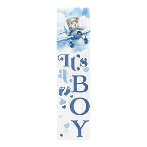 HomeRoots 36" Blue And White Solid Wood New Baby Porch Sign - 1 of 4