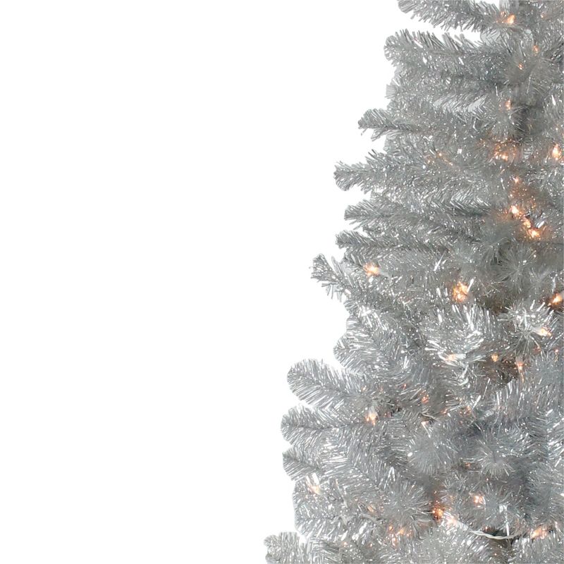 Northlight 6.5' Prelit Artificial Christmas Tree Silver Metallic Tinsel - Clear Lights, 4 of 7