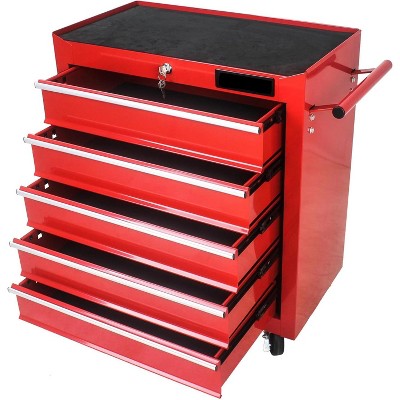 Rolling Tool Chest with Wheels, 5 Drawer Lockable Toolbox, Heavy Duty Steel Tool Cabinet with Key, Craftsman Storage Cart for Garage/Workshop, Red