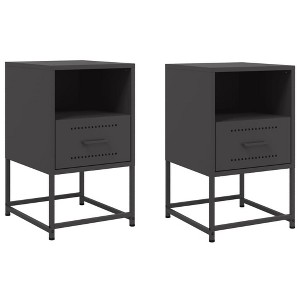vidaXL Bedside cabinets 2 pcs Black Steel Storage Tables for Bedroom/Living Room with Ample Space & Industrial Design - 14.2"x15.4"x23.8" - 1 of 4