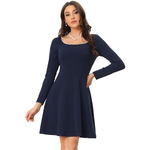 Allegra K Women's Vintage Long Sleeve Beaded Square Neck High Waist A-Line Dress - 1 of 4
