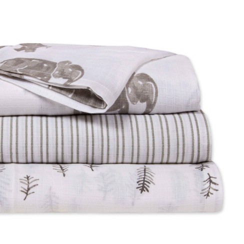 Burt s Bees Baby Woven Organic Cotton Muslin Blankets Wandering Elephants Gray 3pk Target