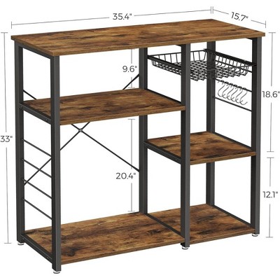 VASAGLE Rustic Brown Kitchen Bakers Rack with Storage